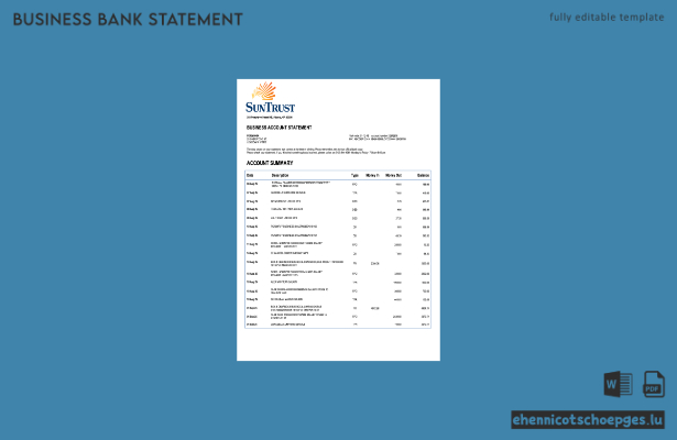 USA Georgian SunTrust Unternehmenskontoauszug (Word- und PDF-Beispiel)